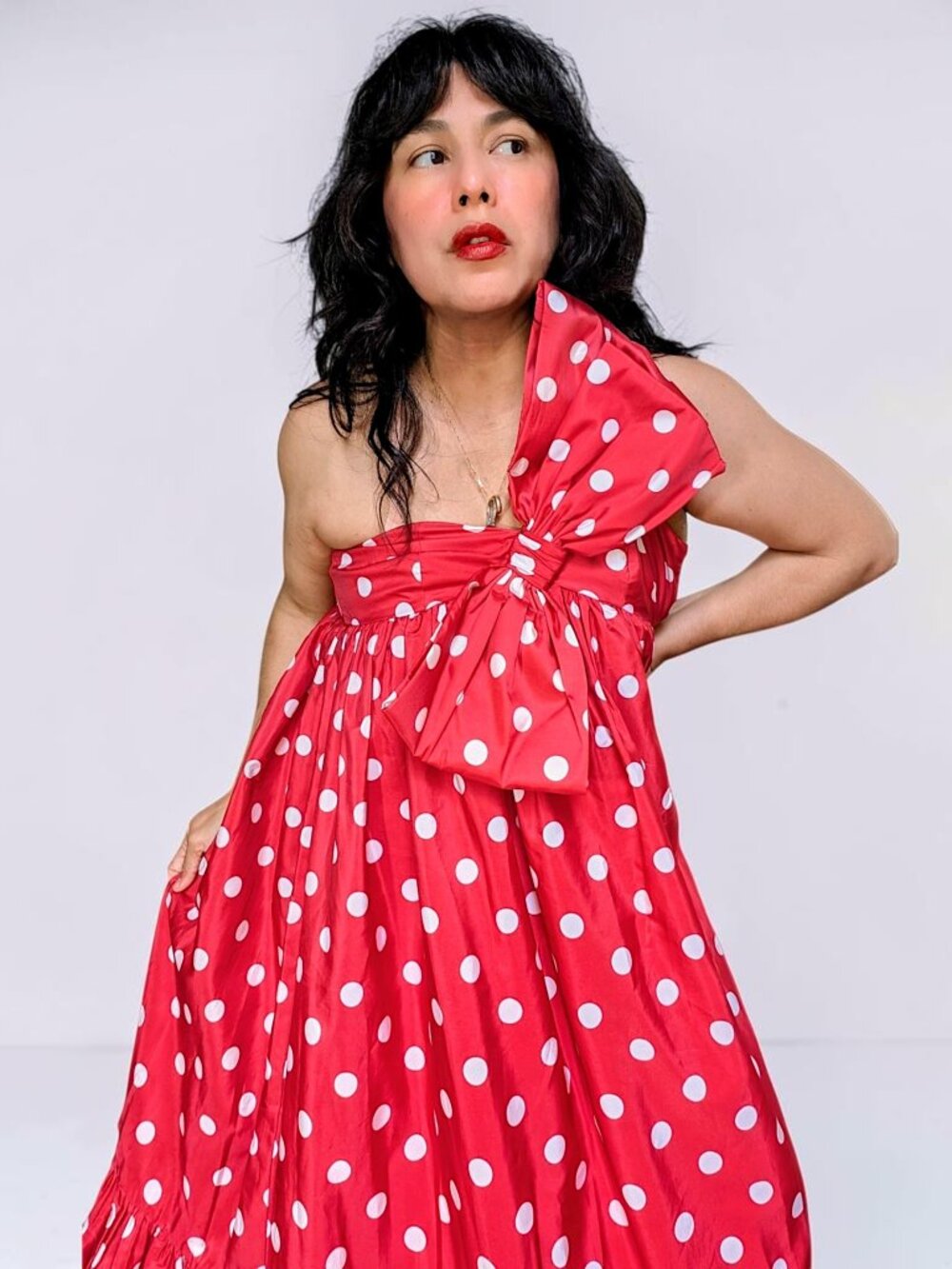 Anthropologie fairy whimsy coquette big bow polka dot babydoll mid dress XXS New